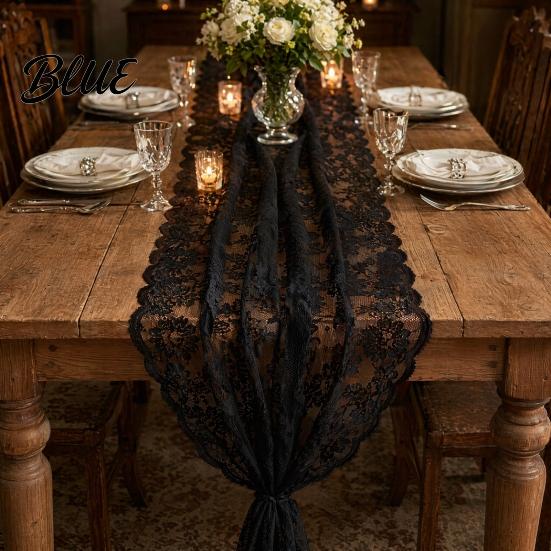 Black Lace Table Coffee Cover Runner White & Runner French Vintage for Table Shoe Cabinet Dining Long Rectangular Decorative