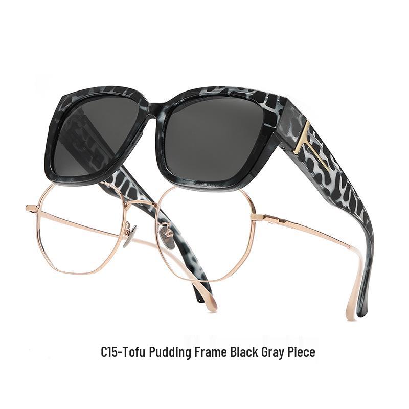 Unisex Slnečné okuliare s veľkým rámom, pripínacie, polarizačné: Proti UV žiareniu, nasaditeľné na dioptrické okuliare. Polarized Lens + [Leather Case + Glasses Cloth] gray
