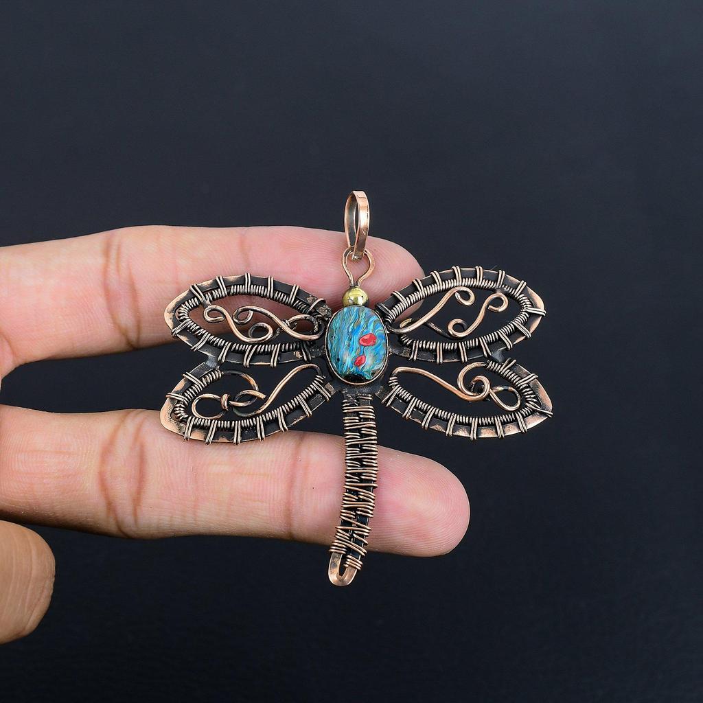 Rainbow Calsilica Pendant Gemstone Jewelry, 999 Copper Wire Wrapped Pendant, Handmade Jewelry Birthstone Pendant, Gift For Him