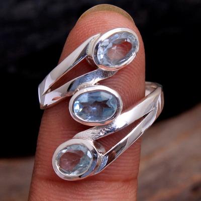 Blautopas Silberring, Edelsteinschmuck, 925 Sterling Silber Handgefertigter Schmuck, Silberring
