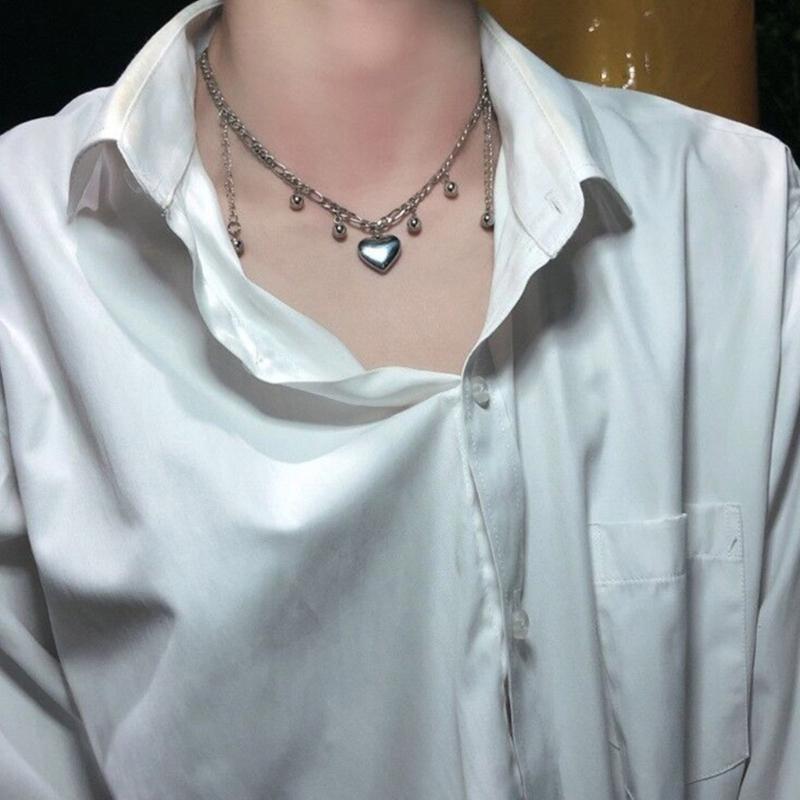 Punk Tassel Heart Pendant Necklace for Women Girls Gothic Sweet Cool Coarse Clavicle Chains Y2k Accessories Jewelry