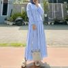 ZANZEA Women Casual Long Sleeve Blouse and Long Skirts Stripe Print Two Piece Suit Sets