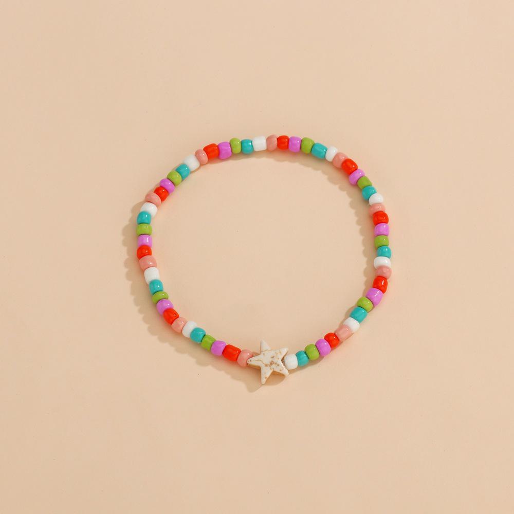 Boho Alloy Turtle Resin Star & Moon Love Bead Elastic Anklet