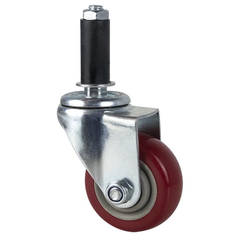 Medium Dual-Axle Jujube Red 12x60 Threaded Brake Caster Wheel for Flatbeds