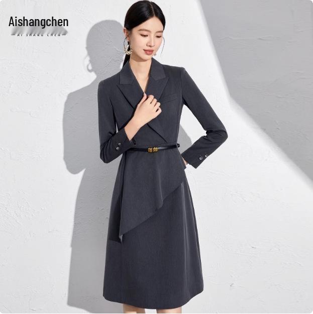 

Женское платье Aishangchen с длинным рукавом, облегающее талию, средней длины: Профессиональная осенняя формальная одежда XXL