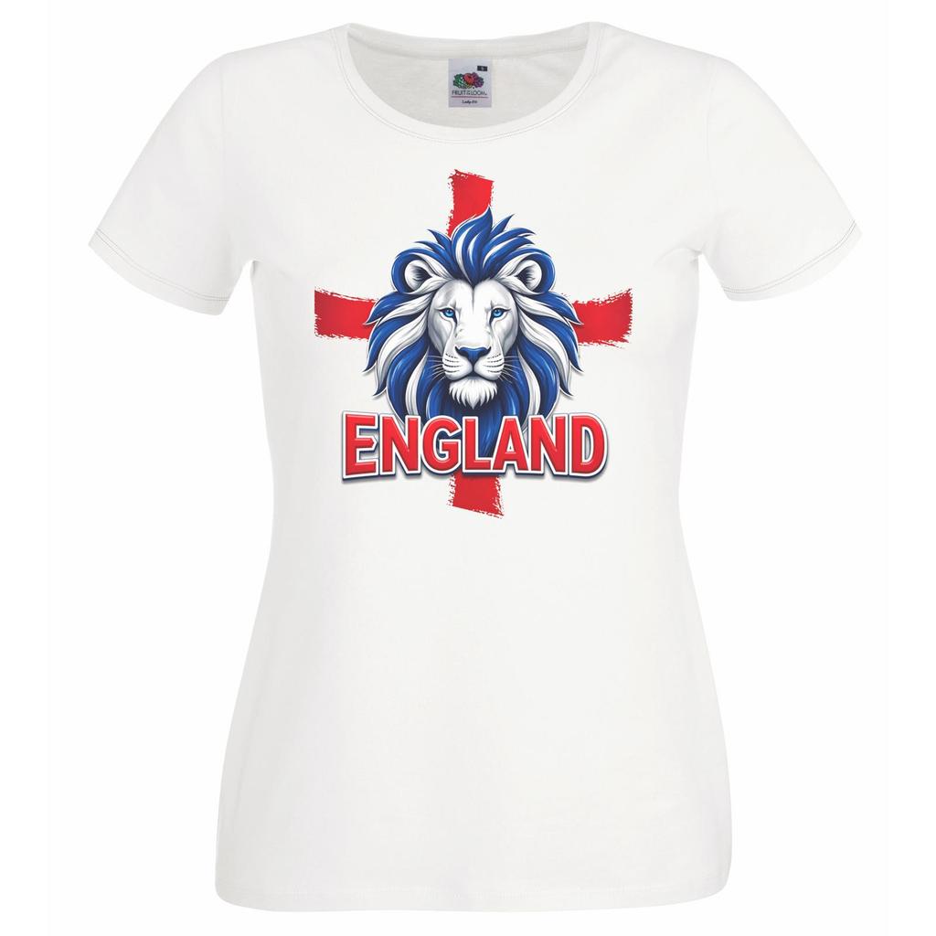 Unisexs St George English Lion St Georges Day England Flag Lady Fit White TShirt