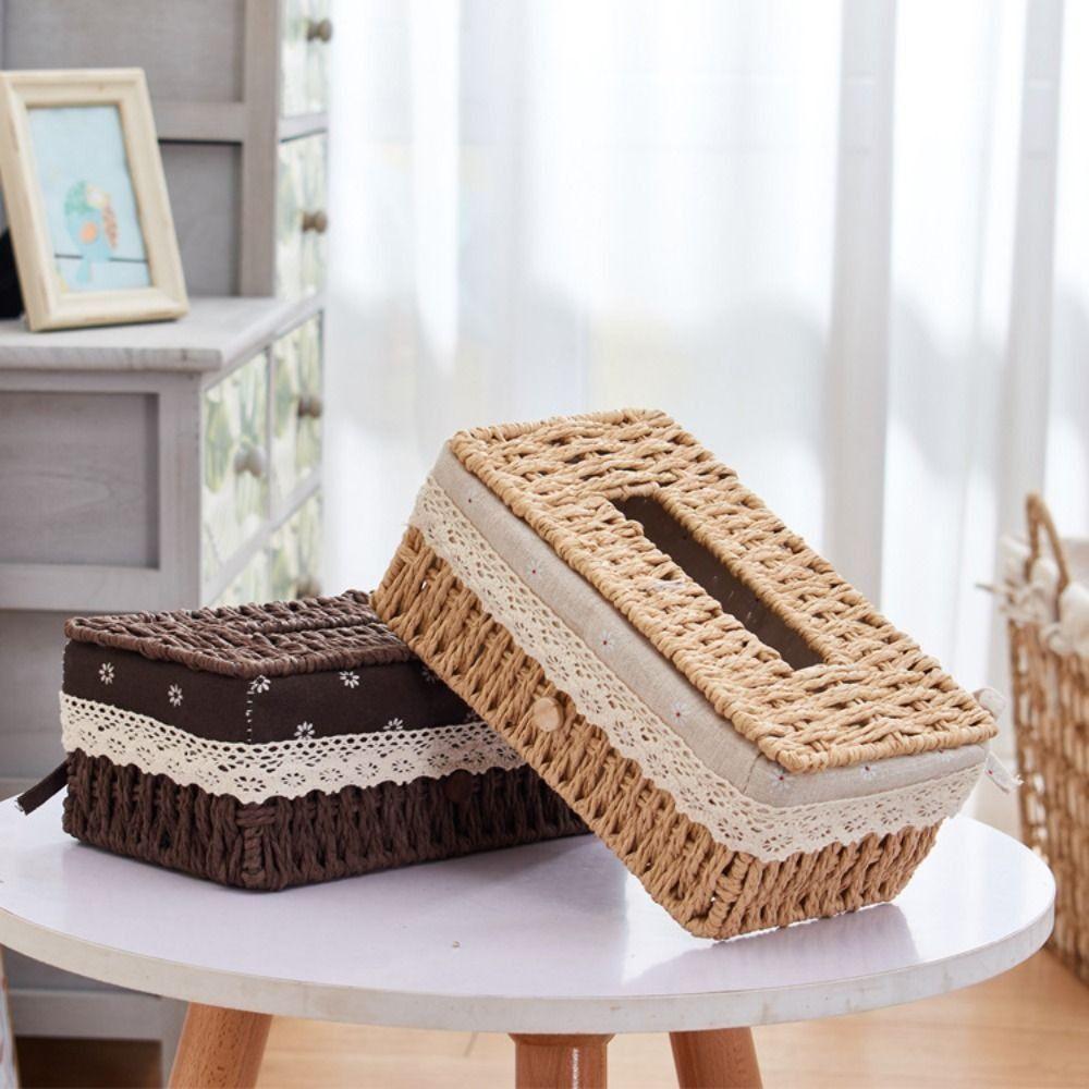Rectangular Rattan Woven Tissue Box Hand Woven Napkin Holder Creative Storage Box  Living Room