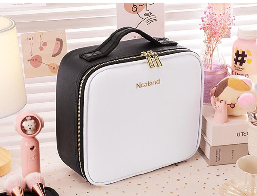PU Leather Waterproof Multifunctional Cosmetic Storage Case With Mirror Lipstick Jewelry Make-Up Brush Organize Deposit Box