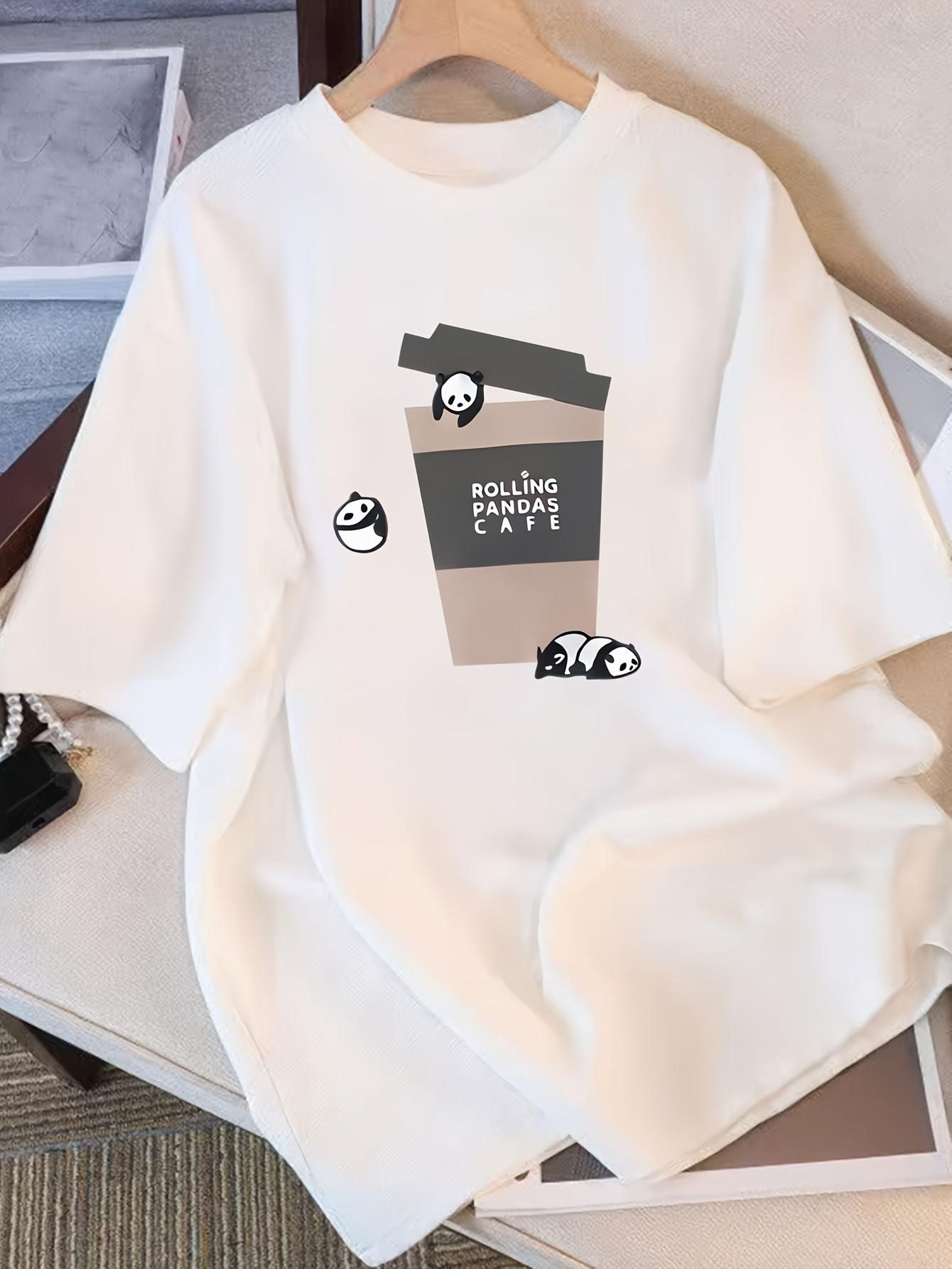 

Womens Black Cute Panda Print TShirt Soft Breathable Perfect for Everyday Casual Wear Comfortable Shortsleeved Top Minimalist 4XL