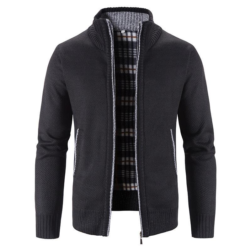 Men S Long Sleeve Thick Knit Cardigan Casual Stand Collar Sweater