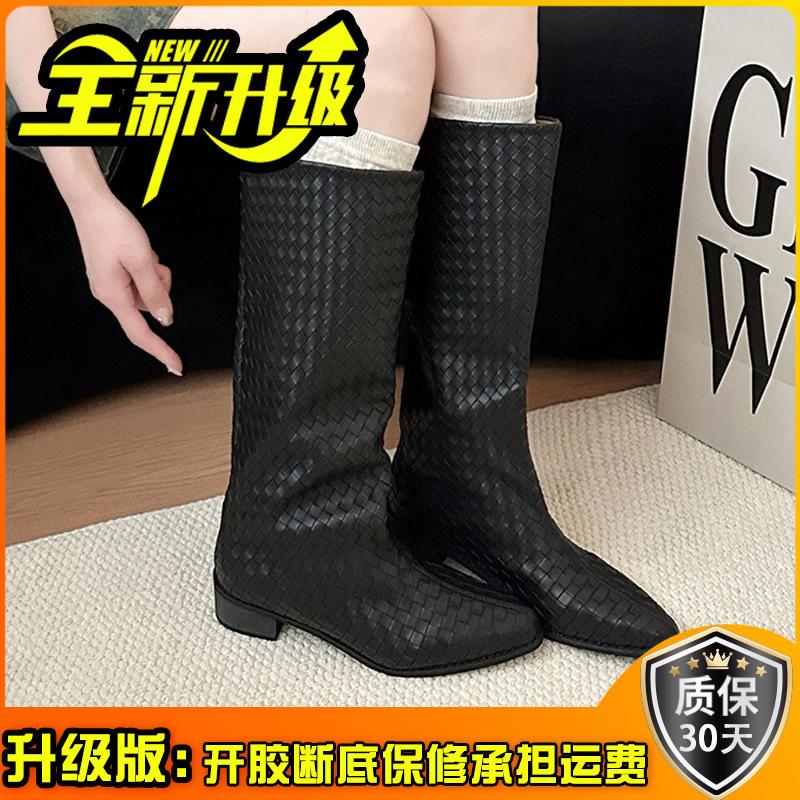 Design sense woven boots women's summer new versatile fashion big tube circumference thick heel boots