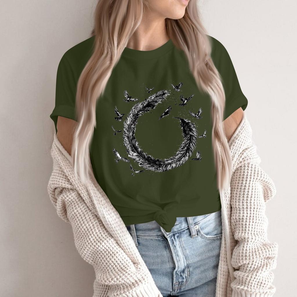Women's Fashion Casual Printed Short Sleeve Round Neck Pullover Tops