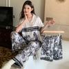 Sweet Princess Wind Bear Print Can Be Worn Outside Short-Sleeved Pajamas Loungewear Three-Piece Set
