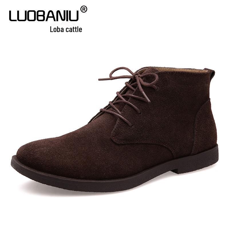 Men's Frosted Leather Mid-Top Winter Desert Boots In British Style