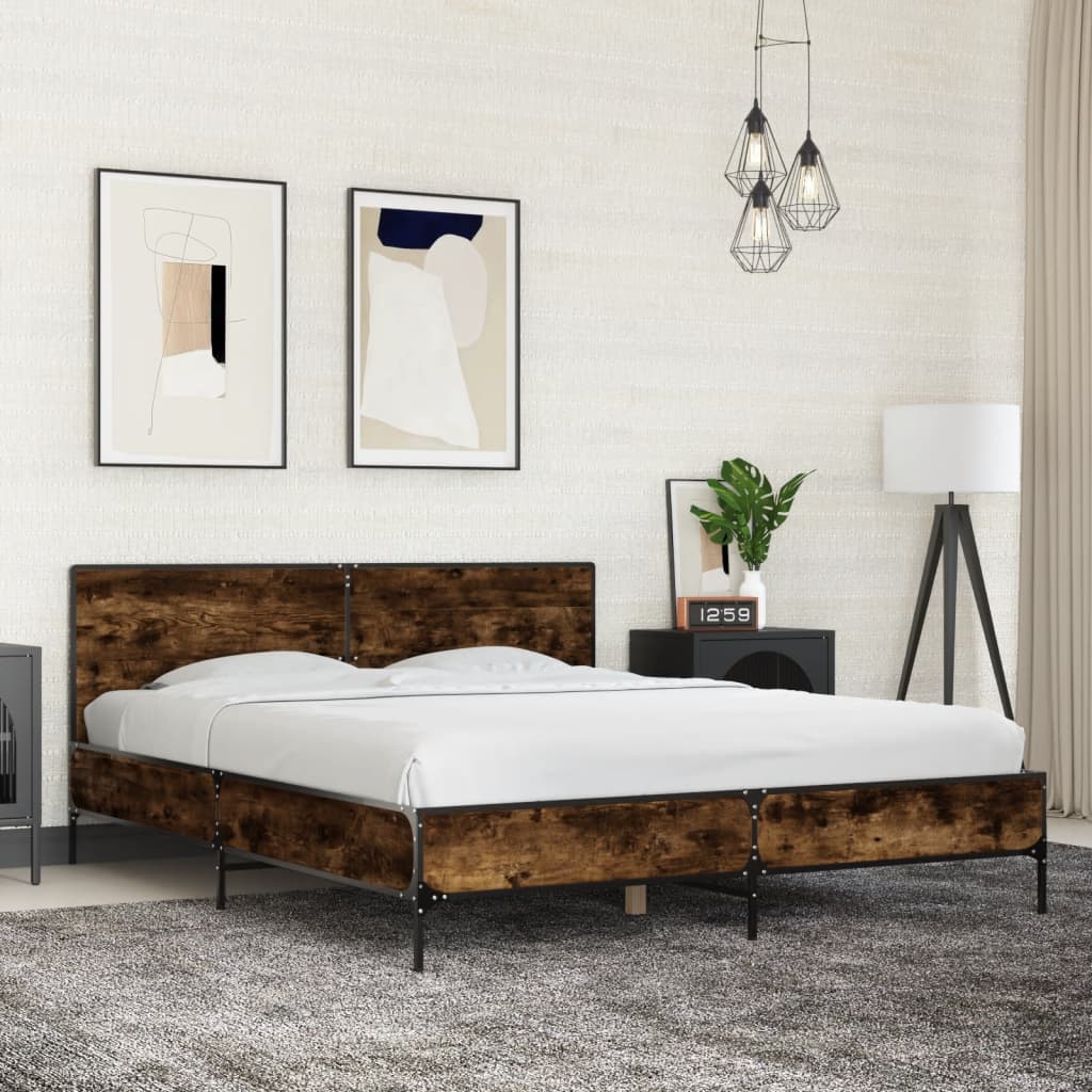Bed Frame Smoked Oak 150x200 cm Wood Based Material and Metal