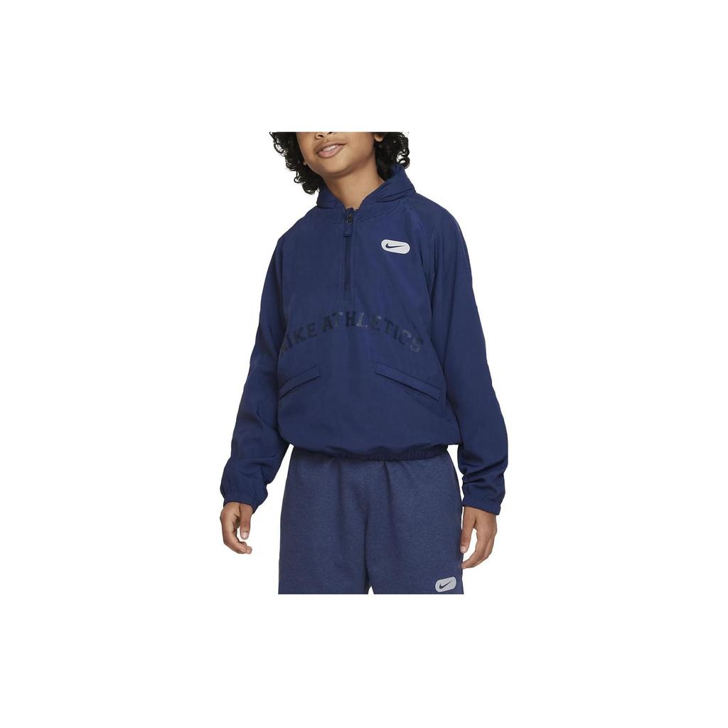 Nike Kids Athletics Repel Letter Pattern Half-Zip Stand Collar Pullover Sweatshirt Kids Sweatshirt Navy-Blue DX5365-410