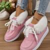 Low-top Lace-up Cotton Shoes Women's Autumn and Winter Round Head Plush Mouth Flat-bottomed Snow Boots Wish Source