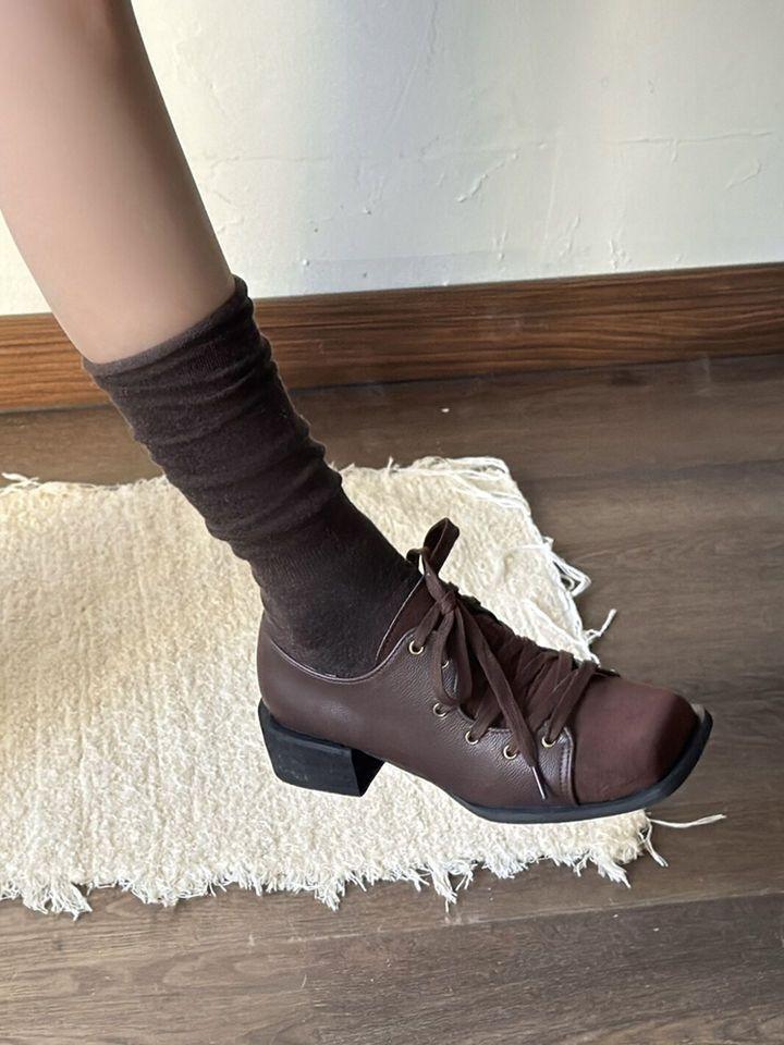 Fashion retro British lace-up square head single shoes women's spring 2025 new niche design thick heel Mary Jane shoes