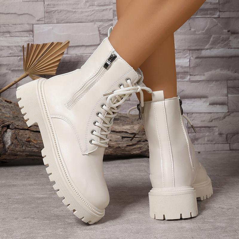 Fashion 2025 Zippers Platform Ankle Boots for Women Autumn Winter Warm Thick Plush Short Booties Mujer Thick Sole Lace Up Boots Woman