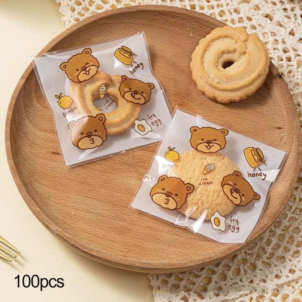 100 Stück Cartoon Keksverpackungsbeutel Keks Schneeflocke Knusprige Verpackung Selbstverschließender Beutel Separat Transparent Niedlicher Kleiner Bär