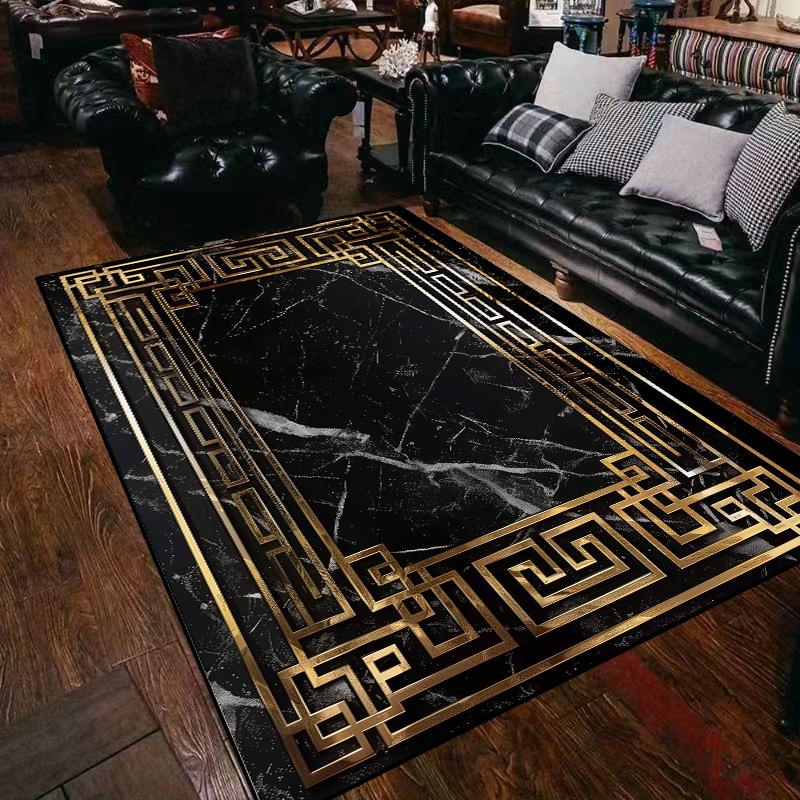 Leichter Luxus Schwarz Gold Teppich Wohnzimmer Marmor Dekoration Sofa Couchtisch Bereichsteppiche Zuhause Schlafzimmer Rutschfest Büro Fußmatten