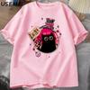 Bottled Evil Black Cat T Shirt Trendy Cotton Summer Tops Loose Short Sleeves Cat Design Clothes Men Streetwear Clothes