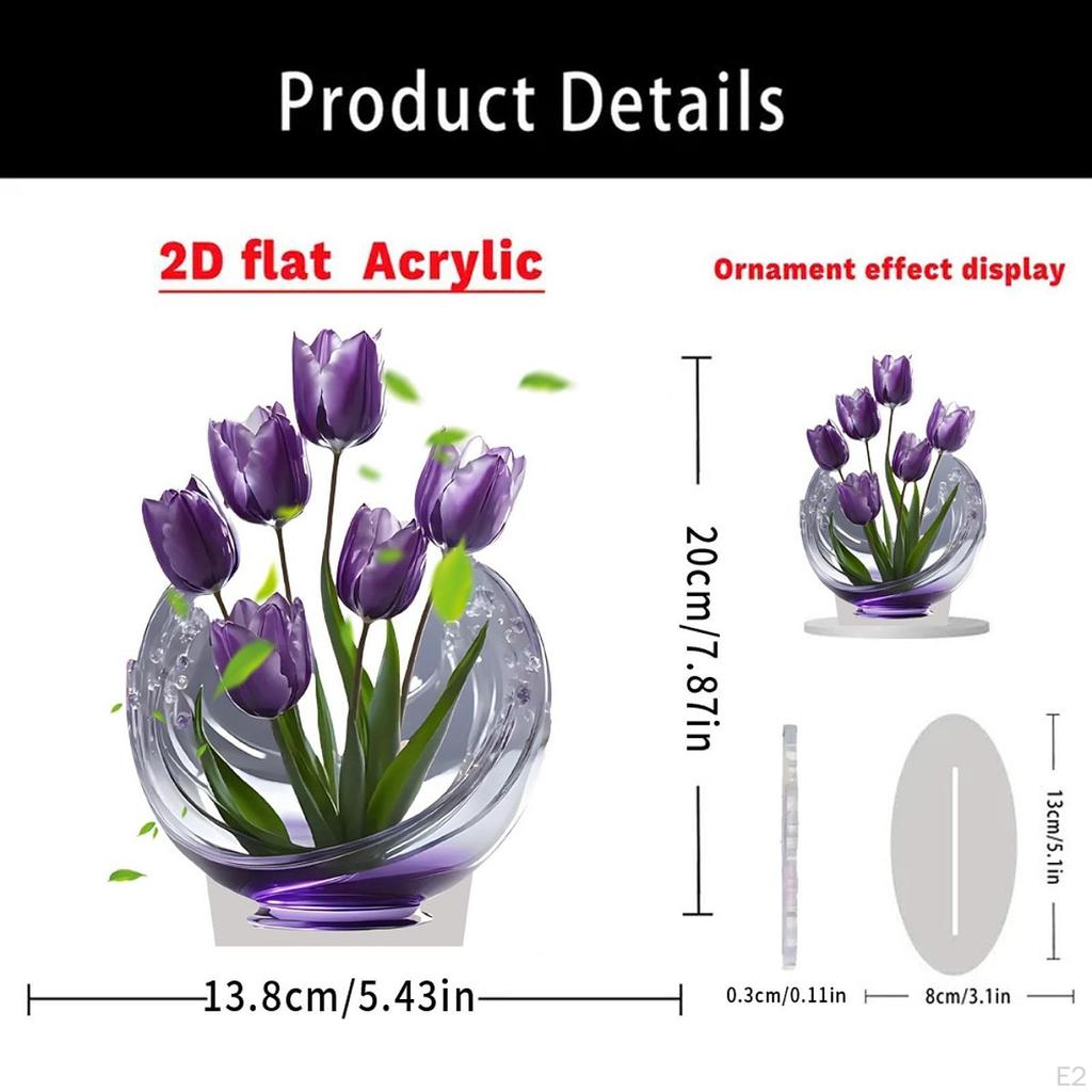2D Acrylic Tulips Decor Desktop Plaque Holiday Housewarming Gift Tabletop Sign Decoration for Shelf