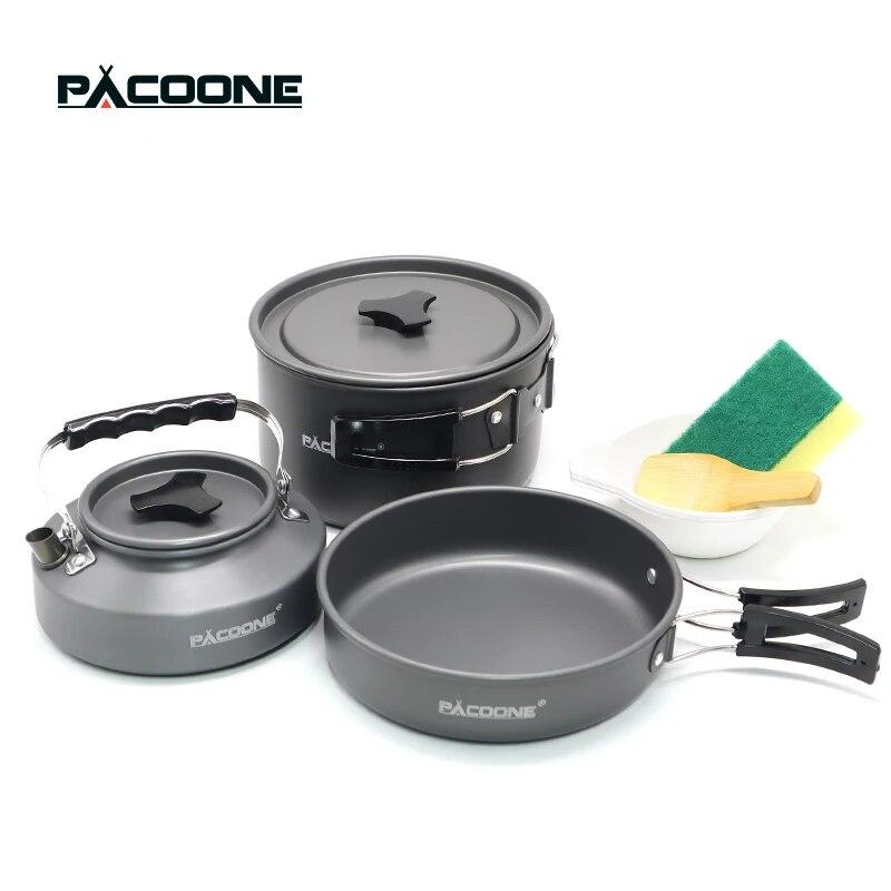 PACOONE Camping Cookware Set Portable Cookware Kit Outdoor Pot Cooking Water Kettle Pan Set Tableware Hiking Picnic Equipment белый