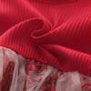 Korean Baby Girls' Butterfly Embroidery Flutter Sleeve Red Mesh Knit Dress