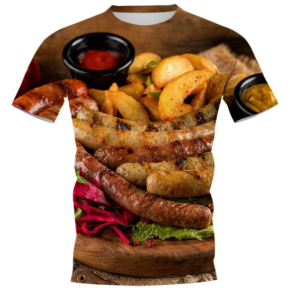 Funny Sausage Food 3D Print T-Shirts Men Women Casual O-Neck Short Sleeve T Shirt Oversized Harajuku Y2k Tops Tees Kids Clothing