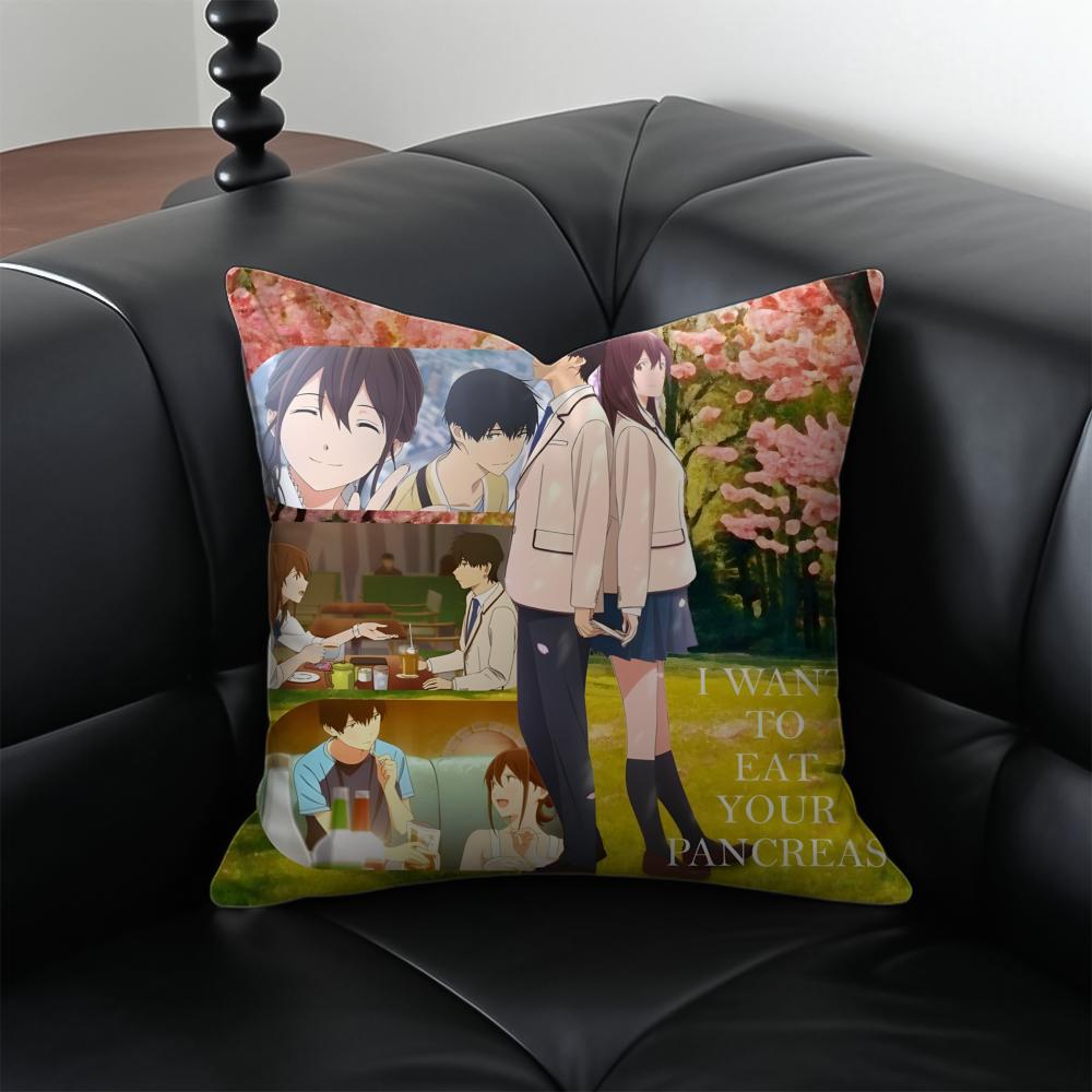 I Want To Eat Your PPancreas Cushion Cover Pillow Case Antidustmite Invisible zipper silky plush cushion