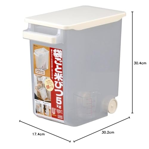 Inomata Chemical Rice Container, Bag-Wide Rice Container with Measuring Cup, 5kg