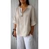 2025 cross-border foreign trade Europe, America and summer new loose T-shirt women's V-neck cotton and linen button-up top