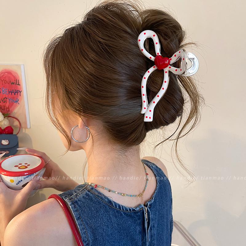 Large Bow Polka Dot Shark Hair Clip for Thick Hair - Women's 2026 Updo Accessory