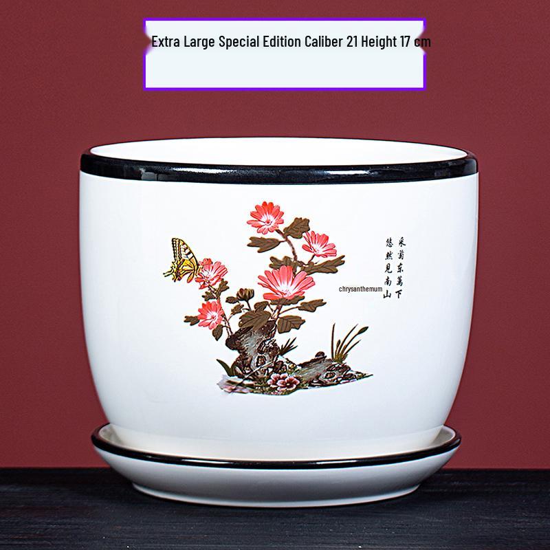 Large Ceramic Flower Pot with Saucer for Indoor or Balcony Plants