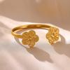 2026 Elegantes Armreif-Armband für Damen Doppelblumen Mode-Armreifen Goldfarbe Edelstahl Schmuck Sommer Wasserdicht Ihr Geschenk