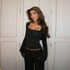 Foreign Trade 2025 Spring New European and American Women's Fashion Pure Desire Style Sexy Lace Trim Slim Fit Crop Top for Women