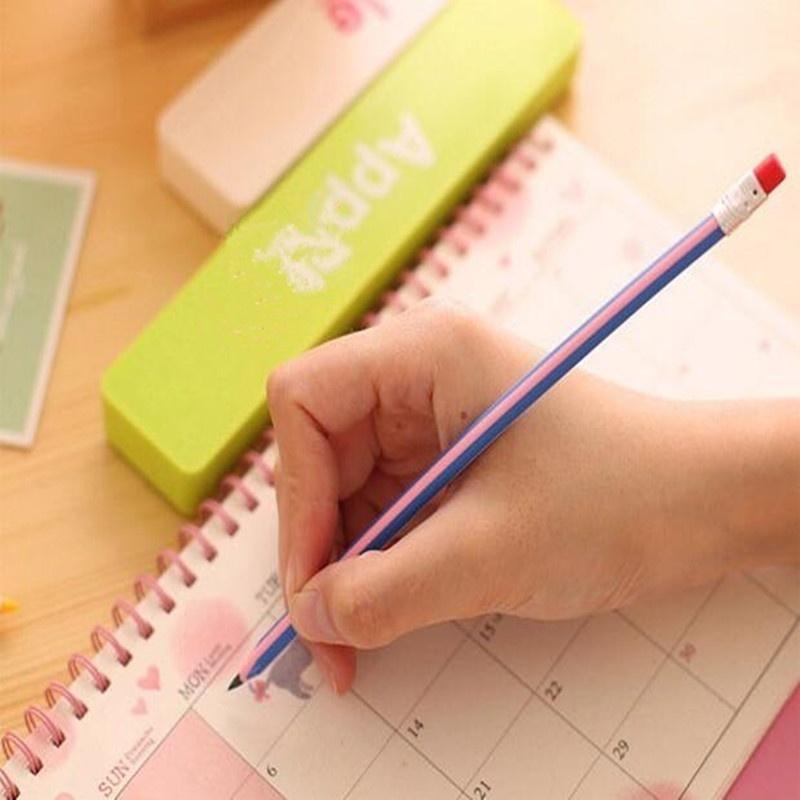 Kawaii Curved Cute 10pcslot Creative Pen Color Striped Soft Pencil Toy Writing Supplies Stationery Gifts Drawing Set