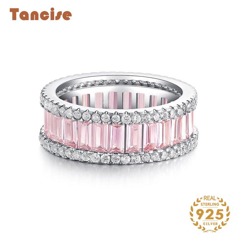 Tancise Anello in argento sterling S925 con diamante ad alto tenore di carbonio Anello da donna con diamante pieno di diamanti rosa Premium Sense Anello semplice stile INS_voghion.com