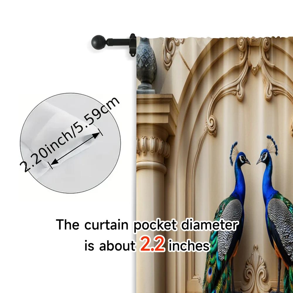 2pcs, Light Filtering Curtains Vibrant Peacock Gothic Machine Washable Polyester (without rod) Decorations Outdoor for Bedroom