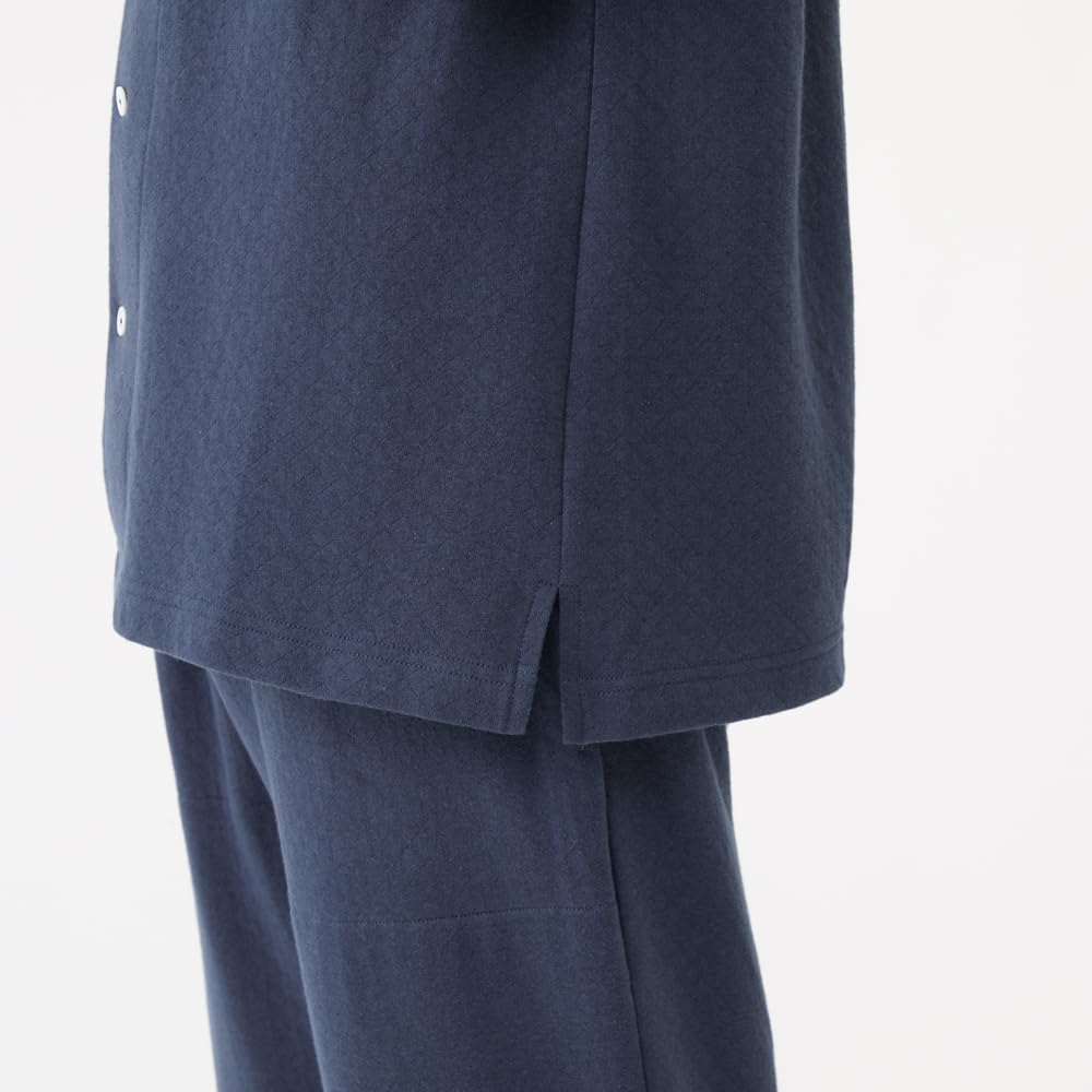 Gunze KAIMIN NAVI Comfortable Sleep Long Sleeve Pants with Diamond Quilted Black Men's Pajamas, Navi, Design, (GM4014)
