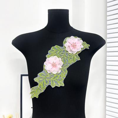 Renda Flor Rosa Bordado Aplique Patch Hanfu Cheongsam Jaqueta Jeans Camisa Decoração de Renda Acessórios