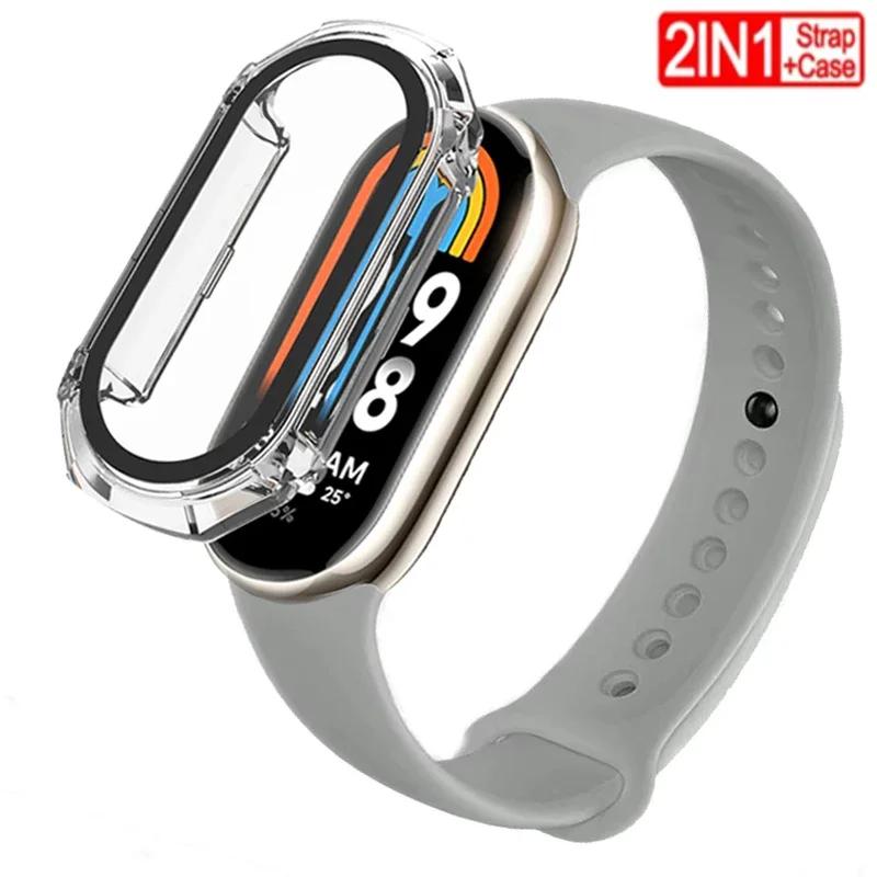 2 PACK Silicone Strap+case For Xiaomi Mi band 8 Replacement miband8 sport Bracelet Accessories smart band 8 waterproof cover