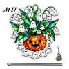 Pumpkin Hanging Decoration Halloween Acrylic Decoration, Cartoon Ghost Ornament with Reusable Holiday Ornaments Bell, Suncatcher Decor for Indoor