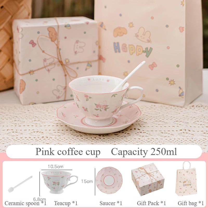 Ceramic Teapot Set Pink Rose Coffee Cup Saucer Espresso Cups Teacup Kitchen Drinkware Coffee Mug Party Presents Birthday Gift