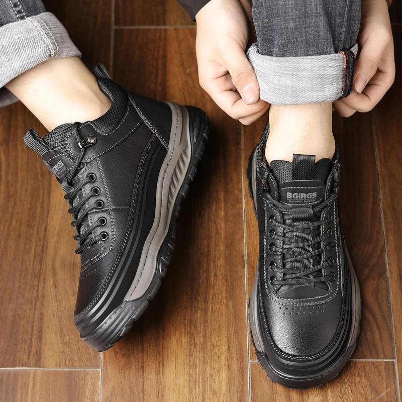 Fashion Italian Men 2024New Classic Fashion Genuine Leather Shoes Outdoor Comfy Anti Slip Flat Designer Boot Lace-up Sports Casual Shoes