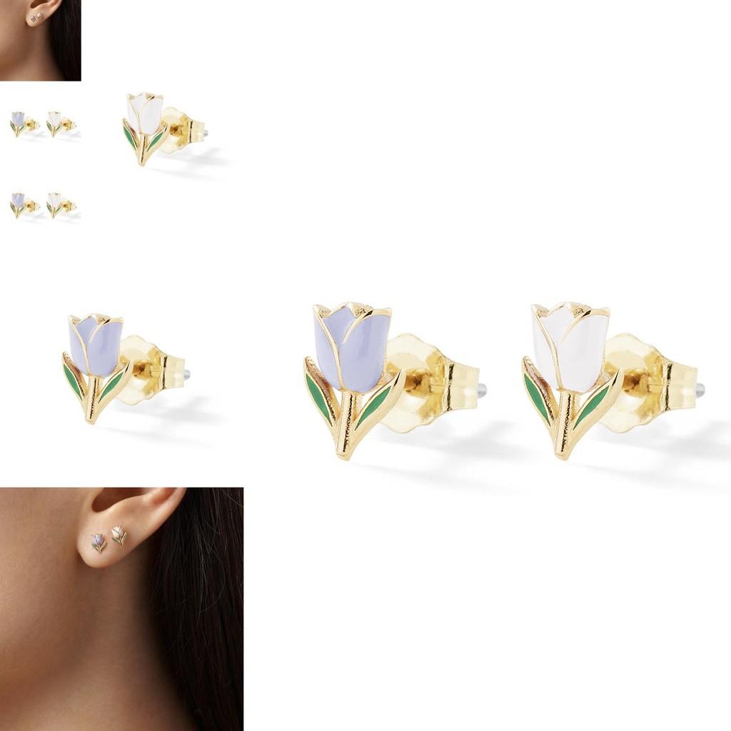 Fashionable European American Style Floral Earrings Beautiful Two-tone Flower Studs For Women