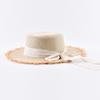 Summer Flat Top Straw Hat For Women Elegant Bow Tie Beach Sun Protection Hat