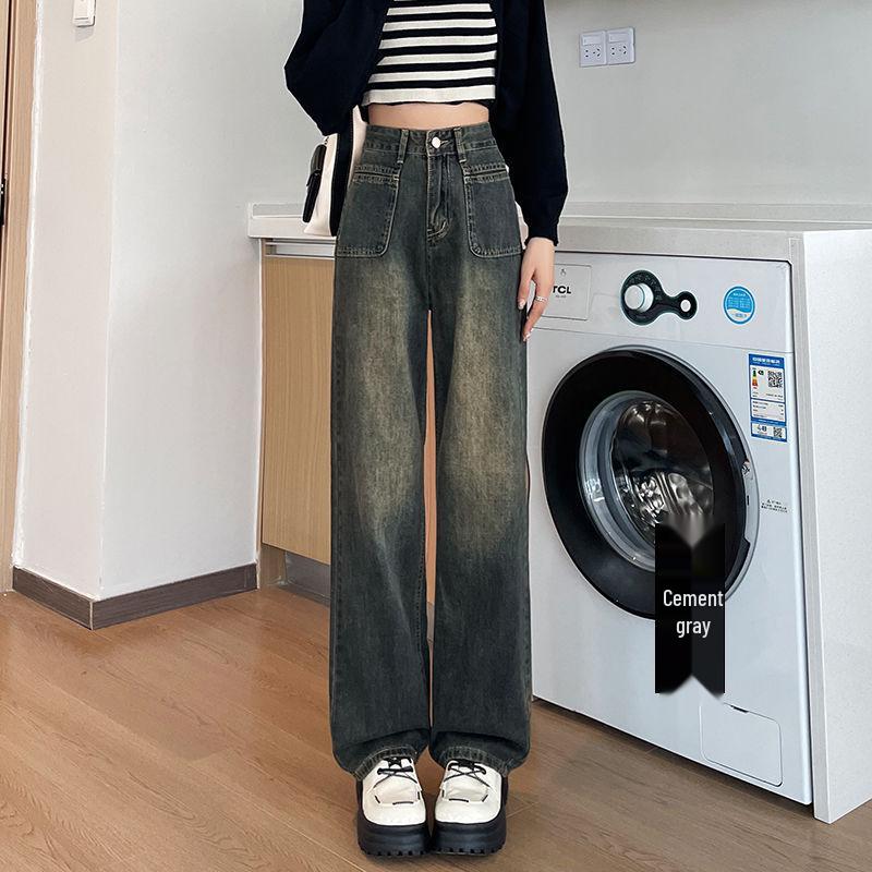 Women's Retro Blue Wide-Leg Jeans - 2025 Autumn/Winter New Loose Straight-Leg Slimming Floor-Length Pants