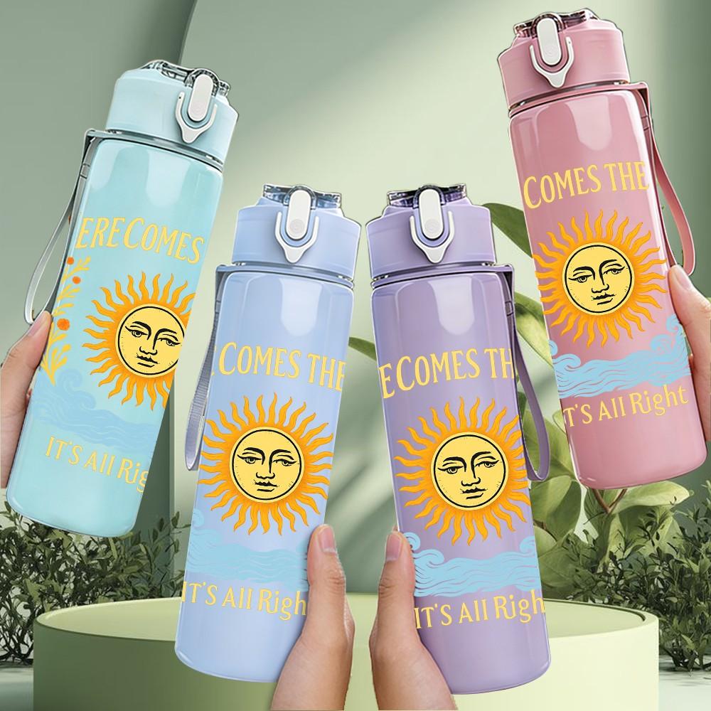 1PC Welcome The Sun Retro Sun Art 750ml Color Plastic Sports Water Bottle Leakproof Flip Straw Lid Suitable for Sports Office Home Use